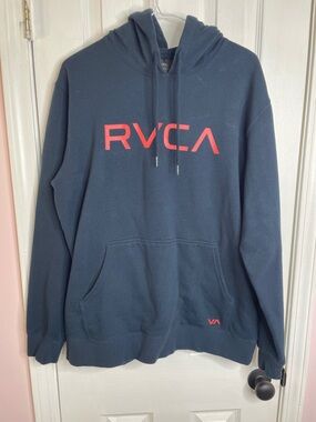 RVCA Navy Pullover Hoodie with Red Logo